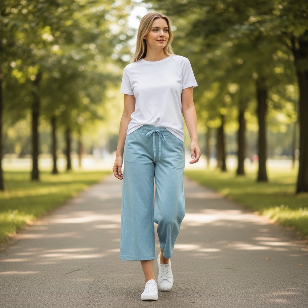 Champion Elite Womens Wide Leg Cropped Sweatpants Blue Heather Size M